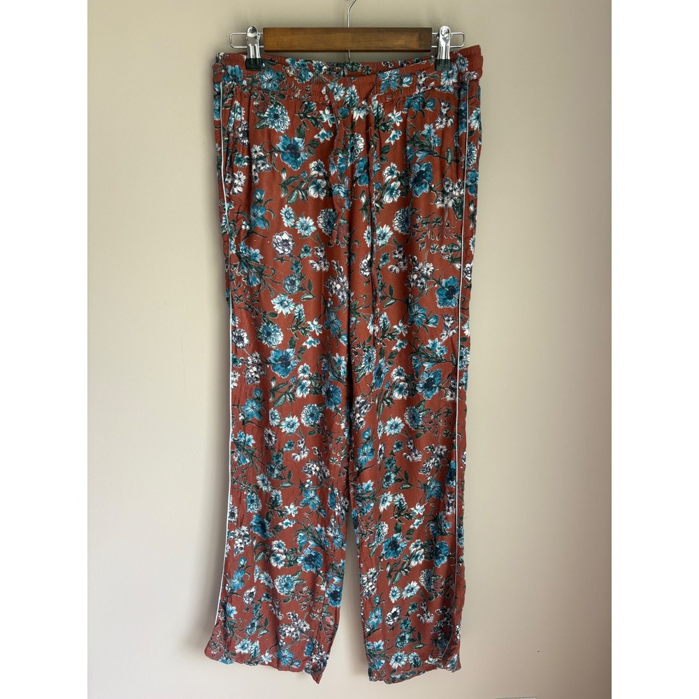 KUT from the Kloth Floral Pants Brown Blue White Stripe Rayon Size 6
